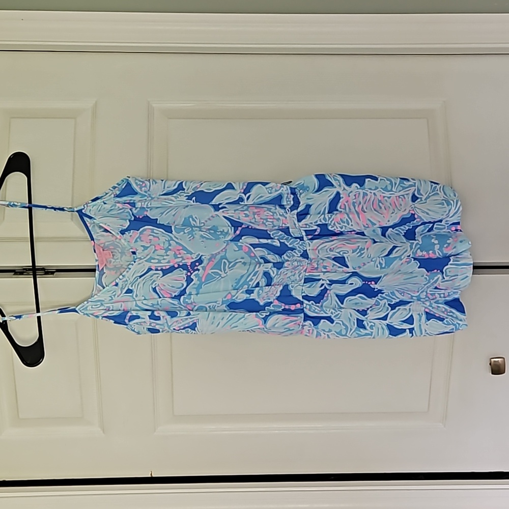 Lilly Pulitzer Blue and Pink Floral Spaghetti-Strap Romper